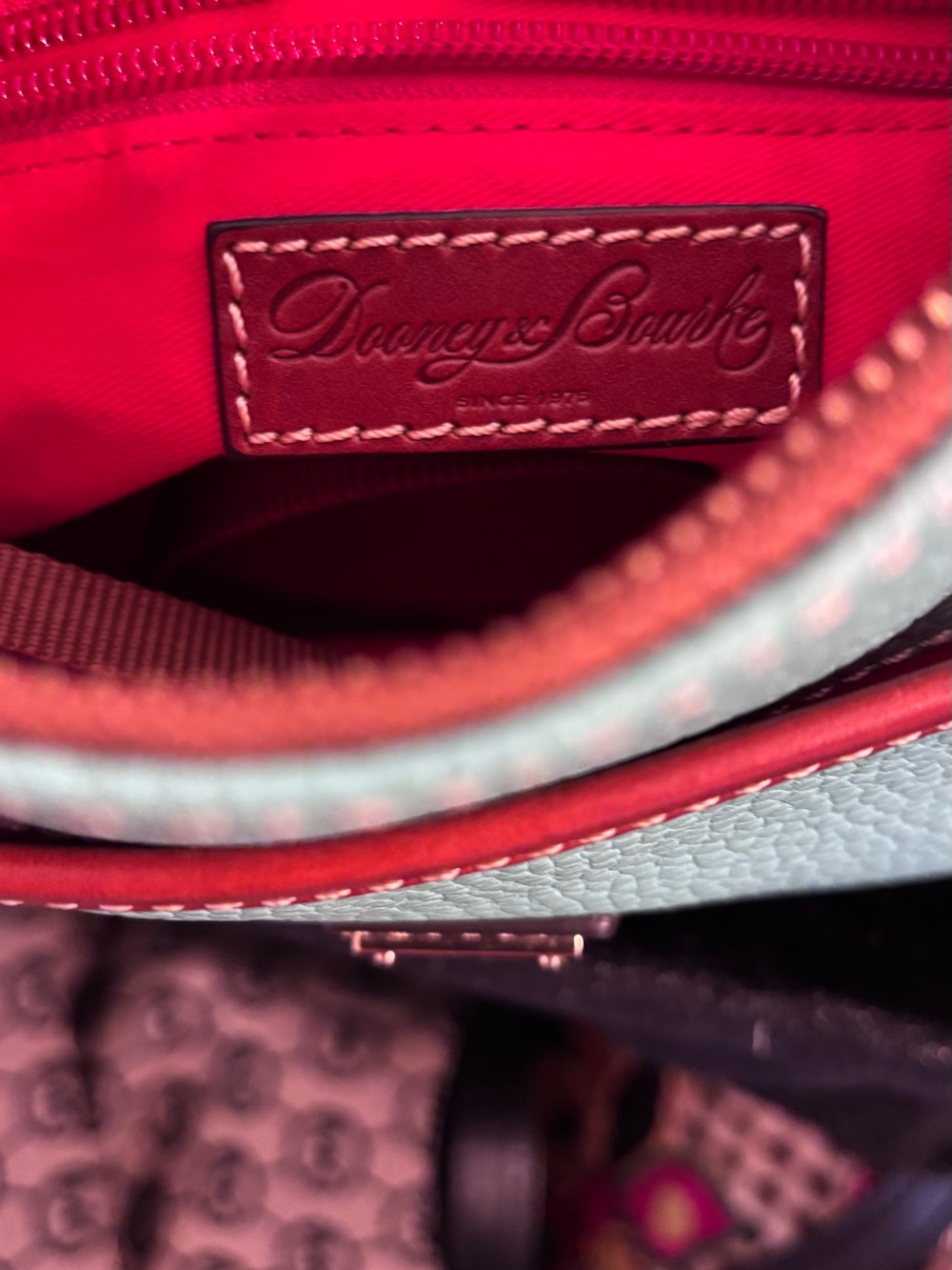 Dooney & Bourke Aqua Pebbled Leather Crossbody with Tan Trim - Picture 6 of 11